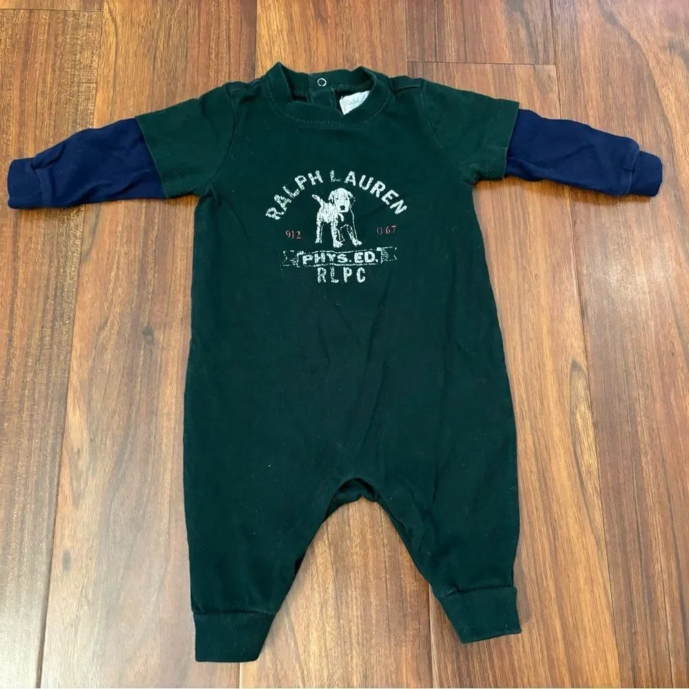 Ralph Lauren green/navy dog long sleeve jumpsuit